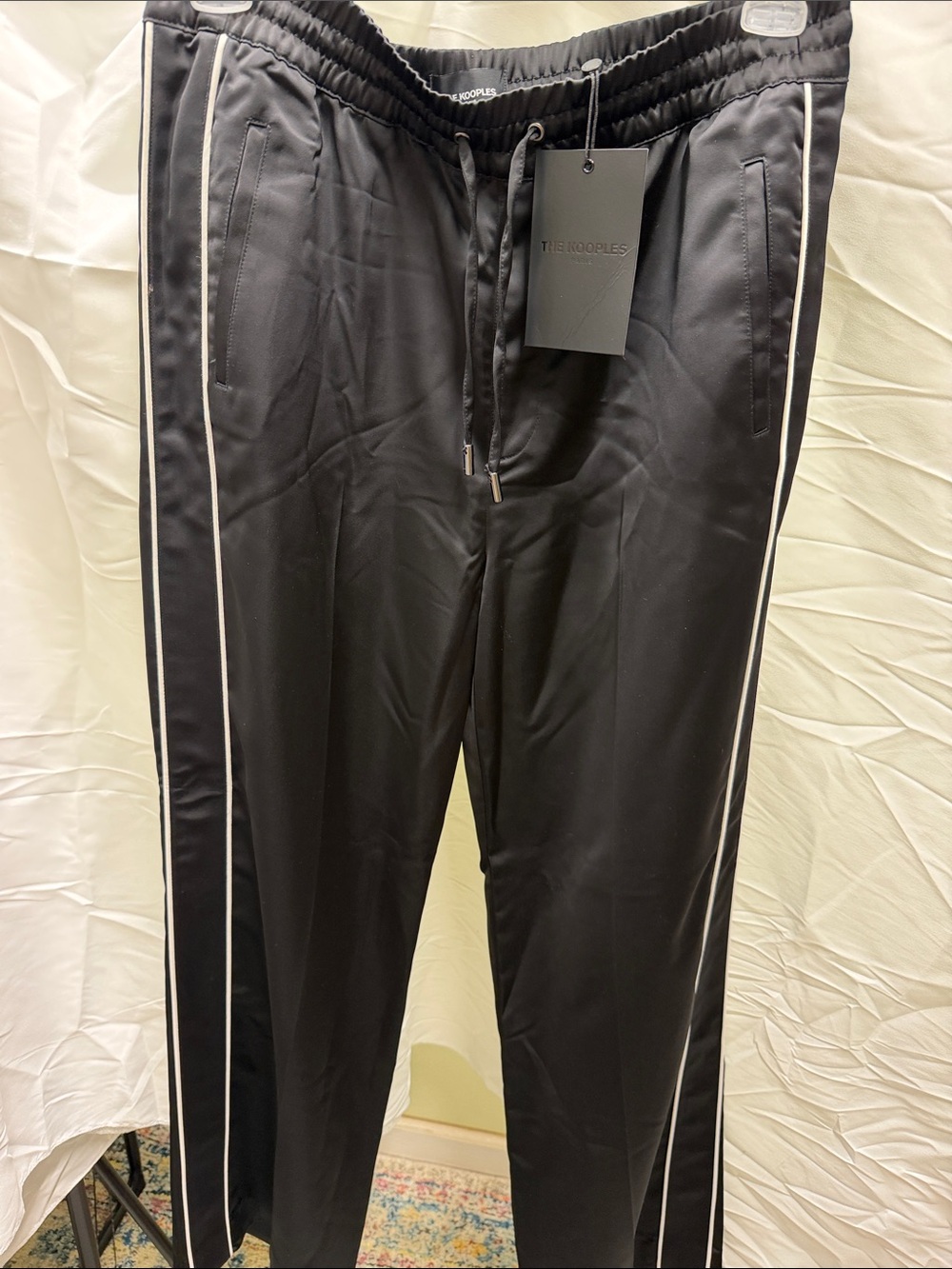 The Kooples Black Track Pants with White Side Stripes - Picture 1 of 4
